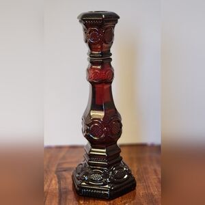 Vintage Avon 1876 Cape Cod Collection ruby red glass candlestick holder  (Full)